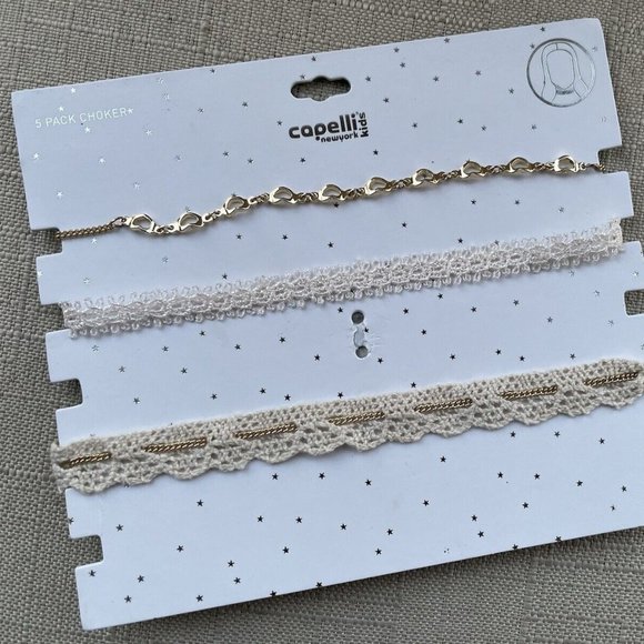 Capelli Kids Choker Necklace White Lace Gold Tone Chain Necklace Fashion Jewelry - Picture 1 of 11